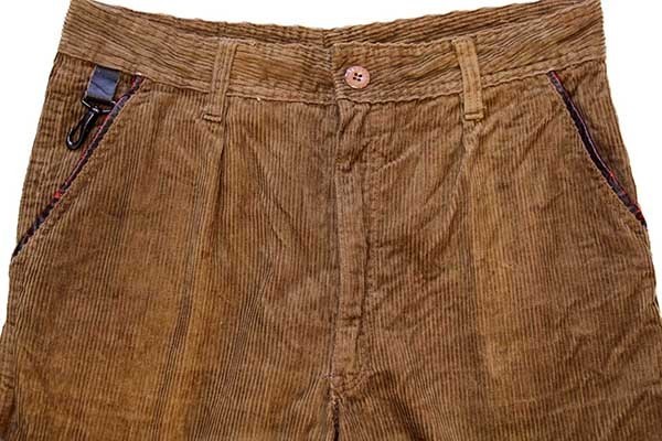 80s FADED GLORY ワンタック ワイド フレア コットン 太畝 コーデュロイパンツ 茶 w34