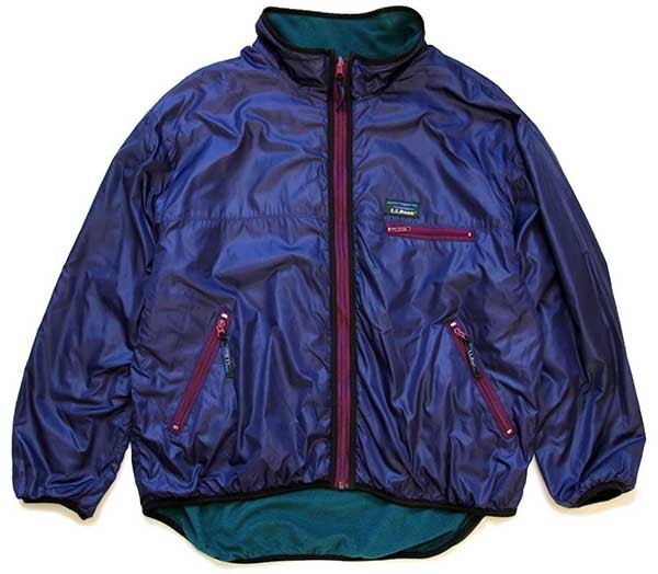 80s USA製 L.L.Bean グリセードタイプ リバーシブル ナイロン×フリースジャケット 紫×緑 XL