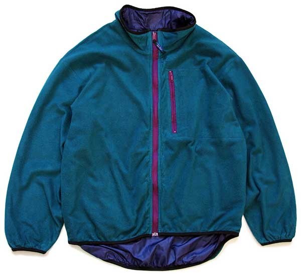 80s USA製 L.L.Bean グリセードタイプ リバーシブル ナイロン×フリースジャケット 紫×緑 XL