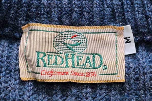 80s USA製 RED HEADレッドヘッド ガンパッチ付き ローゲージ ニット セーター ブルーグレー M