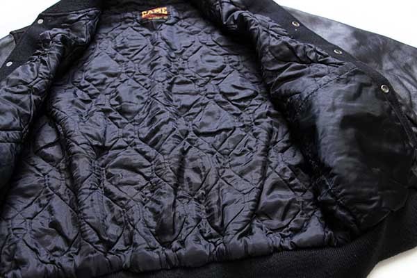90s USA製 GAME Sportswear キルティングライナー メルトン ウール 袖革スタジャン 黒×黒 L