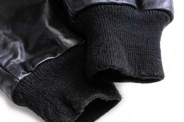 90s USA製 GAME Sportswear キルティングライナー メルトン ウール 袖革スタジャン 黒×黒 L