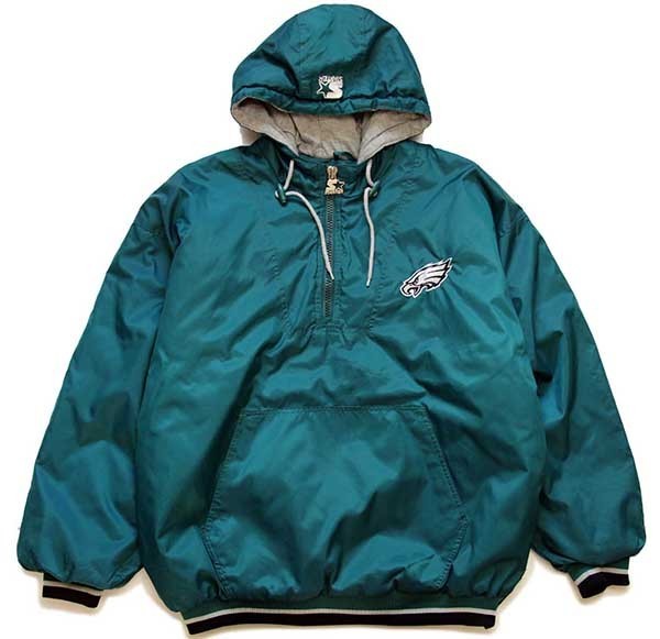 90s STARTERスターター NFL EAGLES 刺繍 プルオーバー 中綿入り ナイロンパーカー 緑 XL - Sixpacjoe Web Shop