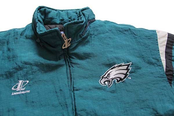 90s LOGO ATHLETIC NFL PHILADELPHIA EAGLES 刺繍 キルティングライナー ナイロンジャケット 緑 XL