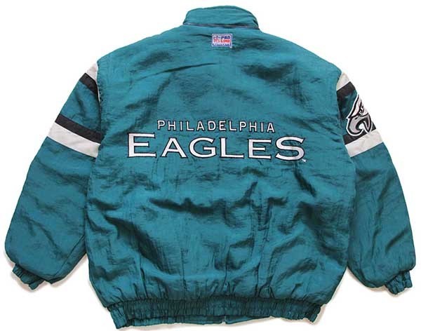 90s LOGO ATHLETIC NFL PHILADELPHIA EAGLES 刺繍 キルティングライナー ナイロンジャケット 緑 XL