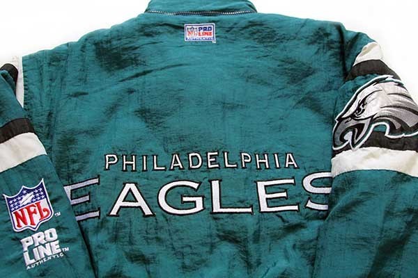 90s LOGO ATHLETIC NFL PHILADELPHIA EAGLES 刺繍 キルティングライナー ナイロンジャケット 緑 XL