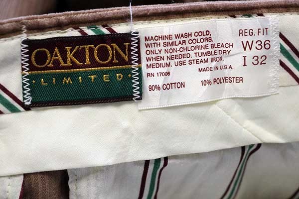 90s USA製 OAKTON ツータック 太畝 コーデュロイパンツ 茶 w36