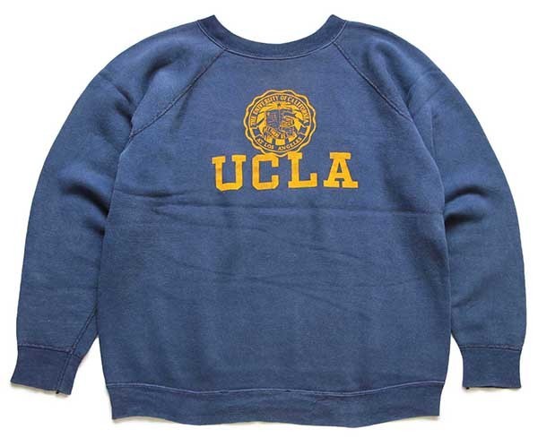 60s Collegiate Pacific UCLA フロッキープリント コットン スウェット 紺 M