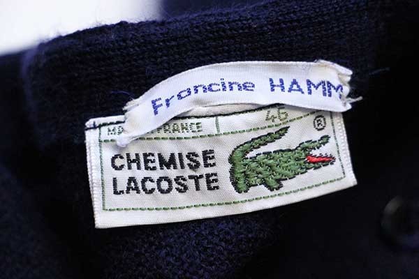 70年代 ラコステ LACOSTE CHEMISE フレンチラコステ ウールニットカーディガン フランス製 4 メンズS ヴィンテージ /eaa316402グレー系灰色ブラック系黒色柄