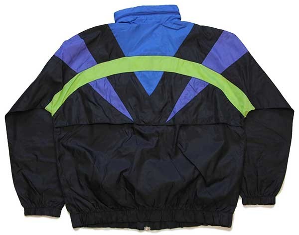 90s アディダス ナイロンジャケット ブルー Lサイズ 刺繍ロゴ マルチカラー