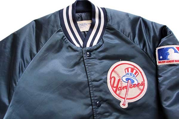 90s USA製 Chalk Line MLB New York Yankees ニューヨーク ヤンキース キルティングライナー ナイロンスタジャン  紺 S