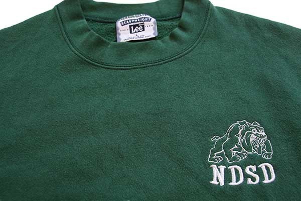 90s USA製 Leeリー NDSD ブルドッグ 刺繍 スウェット 緑 L