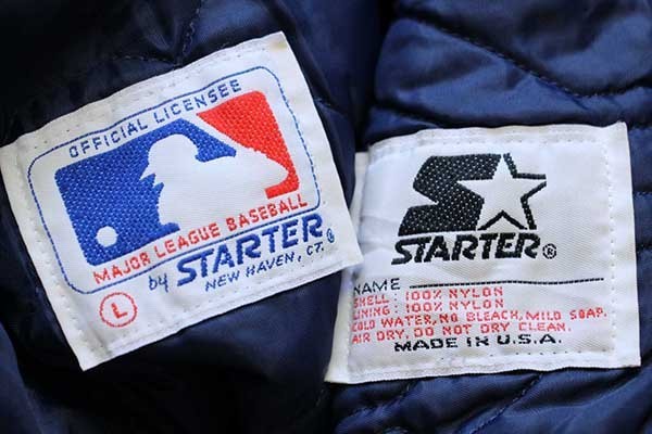 90s USA製 STARTERスターター MLB New York Yankees ニューヨーク ヤンキース キルティングライナー  ナイロンスタジャン 紺 L