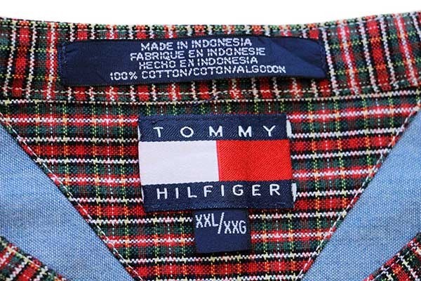 トミーヒルフィガー ポケット刺繍ロゴ ブロックチェック 半袖 ボタンダウンシャツ
