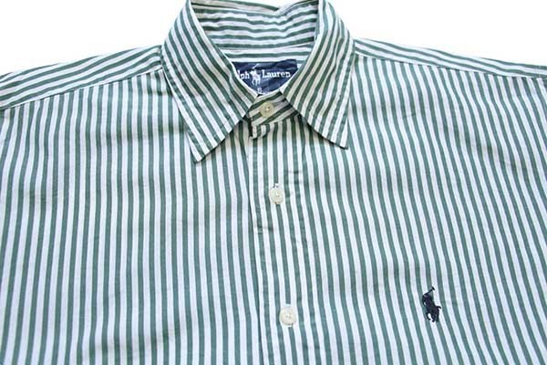 90s ラルフローレン ストライプ コットンシャツ 緑×白 8