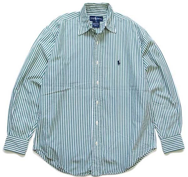 90s ラルフローレン ストライプ コットンシャツ 緑×白 8 - Sixpacjoe Web Shop
