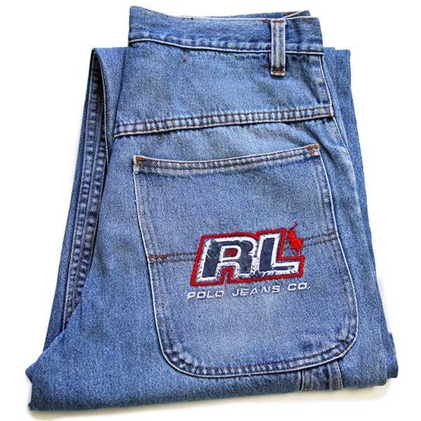 90s USA製 ポロ ラルフローレン POLO JEANS ロゴ刺繍 デニム 