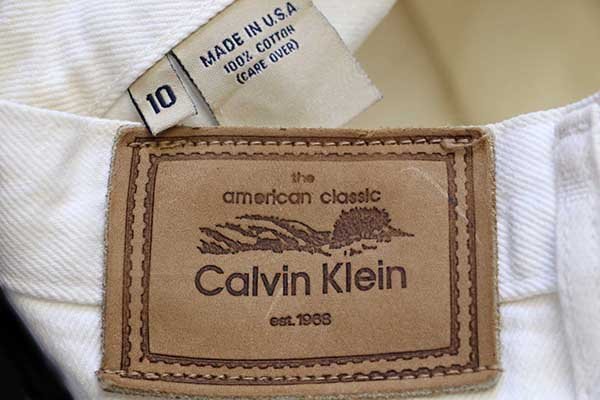 90s USA製 Calvin Kleinカルバンクライン テーパード カラーデニムパンツ 生成り 10
