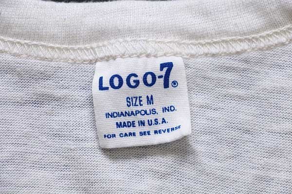 70s USA製 LOGO-7 ツートン ヘンリーネック 七分袖Tシャツ 生成り