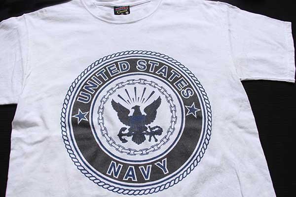 90s USA製 U.S.NAVY OCS 両面プリント コットンTシャツ 白 M