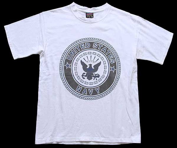 90s USA製 U.S.NAVY OCS 両面プリント コットンTシャツ 白 M