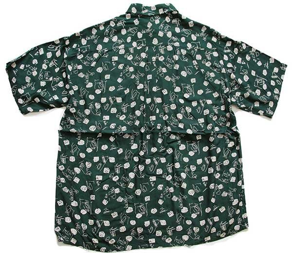 80s UNKNOWN 総柄 半袖 レーヨンシャツ 緑×アイボリー L - Sixpacjoe