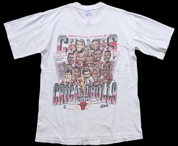 90s 1991 NBA WORLD CHAMPS CHICAGO BULLS シカゴ ブルズ コットンT ...