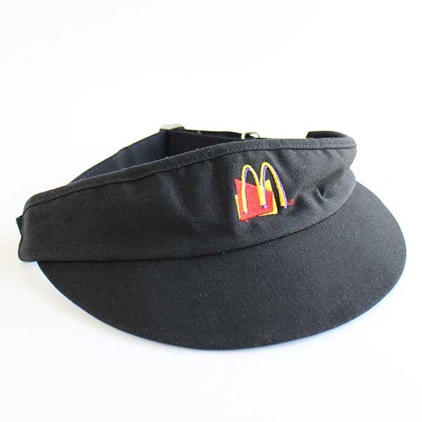 80s USA製 McDonald'sマクドナルド ロゴ刺繍 サンバイザー 黒