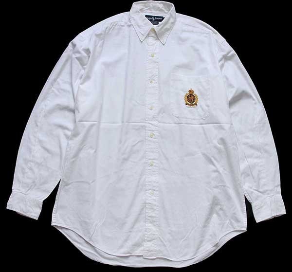 90s ラルフローレン ワンポイント ポケット付き ボタンダウン コットンシャツ 白★U