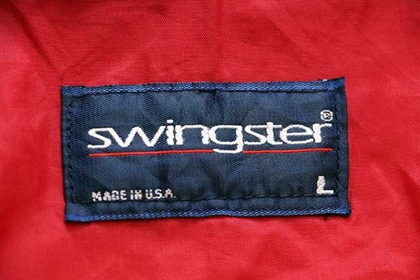 90s USA製 swingster Snap-on Racing チェッカーフラッグ 切り替え ナイロン レーシングジャケット 赤×黒×白 L
