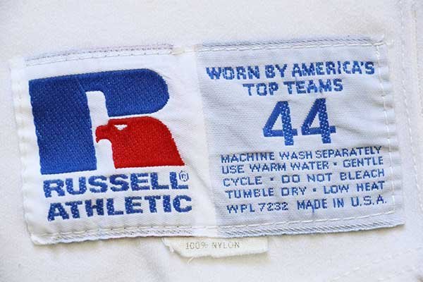 80s USA製 RUSSELLラッセル Bobcats 17 ナンバリング ナイロン ベースボールシャツ アイボリー 44