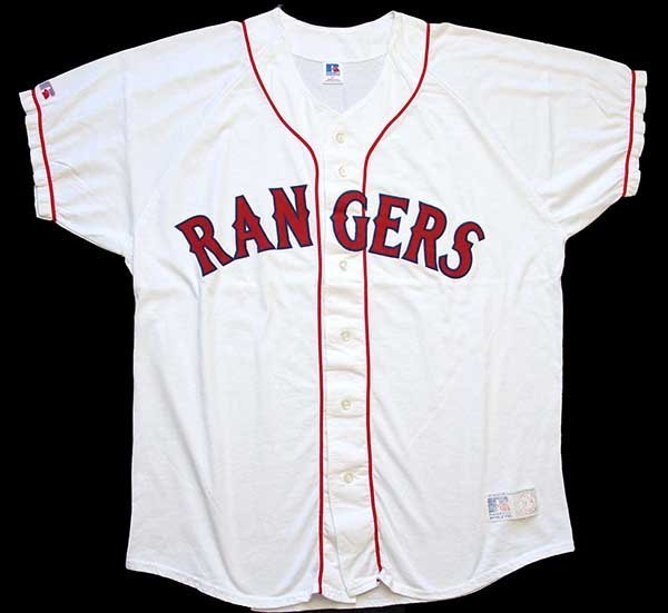 90s USA製 RUSSELLラッセル MLB TEXAS RANGERS ベースボールシャツ 白 XL