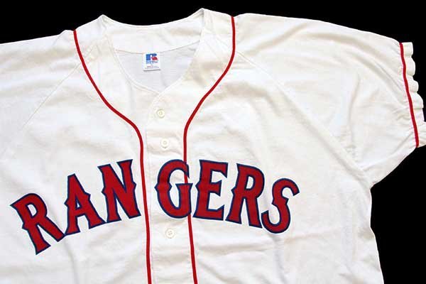 90s USA製 RUSSELLラッセル MLB TEXAS RANGERS ベースボールシャツ 白 XL