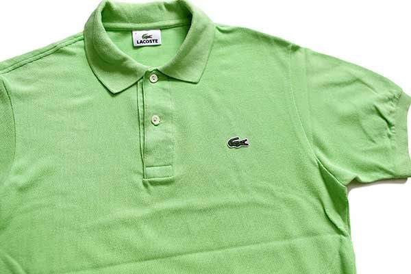 90s LACOSTEラコステ ワンポイント コットン 鹿の子 ポロシャツ 黄緑 3 