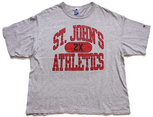 90s USA製 Championチャンピオン ST.JOHN'S ATHLETICS 三段 ひび割れ ...