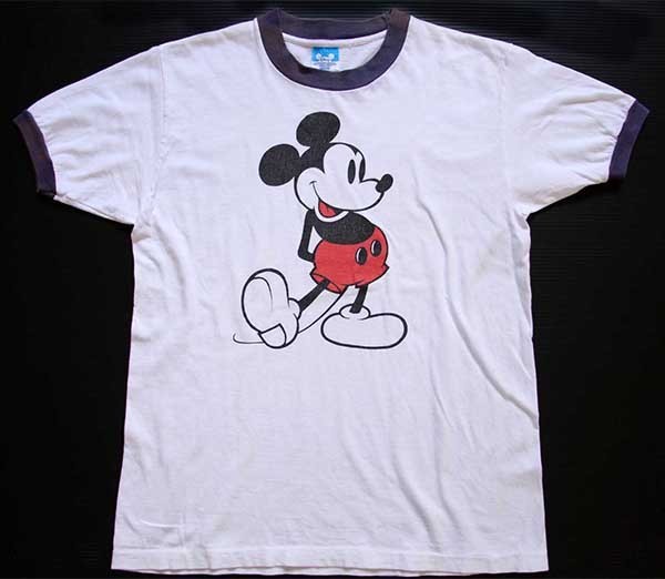 80s USA製 Disneyディズニー ミッキー マウス コットン リンガーT