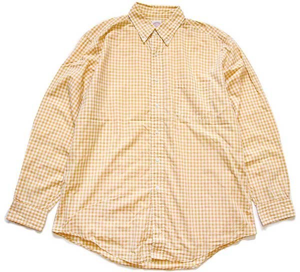 90s USA製 Brooks Brothersブルックスブラザーズ Makers ギンガムチェック ボタンダウン コットンシャツ 黄×白 16.5
