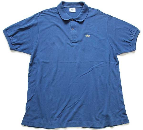 80s LACOSTEラコステ ワンポイント コットン 鹿の子 ポロシャツ 薄紺 7 