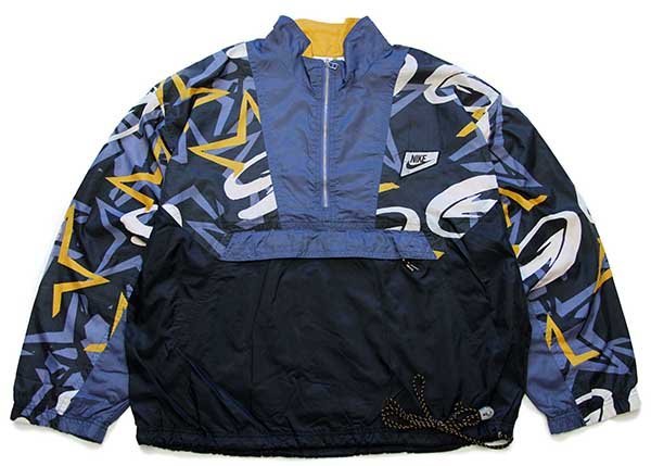 90s NIKEナイキ パッチ付き 総柄 切り替え プルオーバー ナイロン