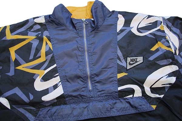 90s NIKEナイキ パッチ付き 総柄 切り替え プルオーバー ナイロン ...