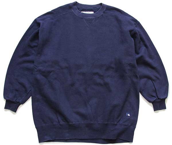 90s USA製 L.L.Bean×RUSSELLラッセル 無地 前V スウェット 紺 XXL