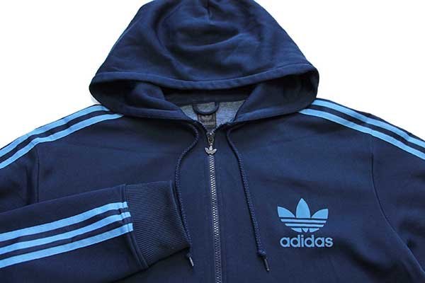 00s adidasアディダス トレフォイル ビッグロゴ トラックジャケット パーカー 紺×水色 XL★ジャージ