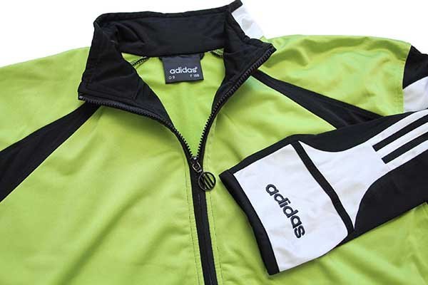 90s adidasアディダス マルチカラー 切り替え トラックジャケット 黄緑×黒×白 XL★ジャージ