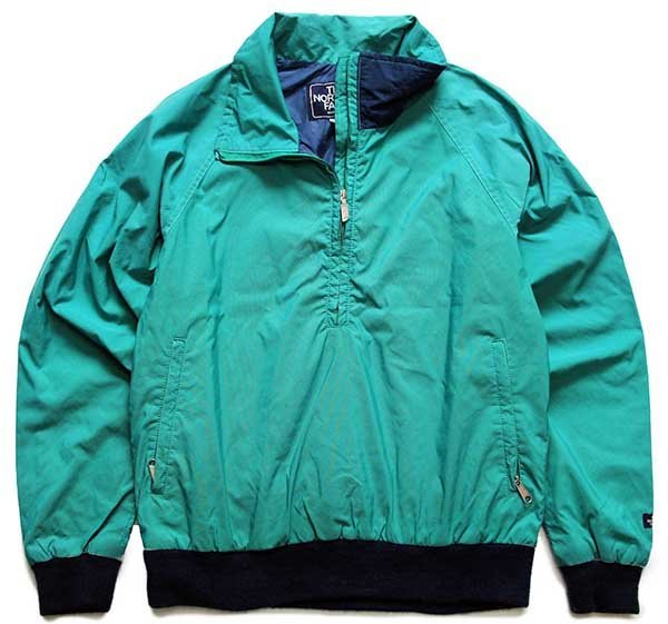 80s USA製 THE NORTH FACEノースフェイス ツートン 切り替え プルオーバー ナイロンジャケット エメラルドグリーン×紺 L