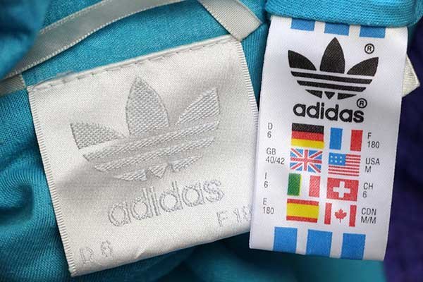 90s adidasアディダス トレフォイル ロゴ刺繍 マルチカラー 切り替え ナイロンジャケット 蛍光