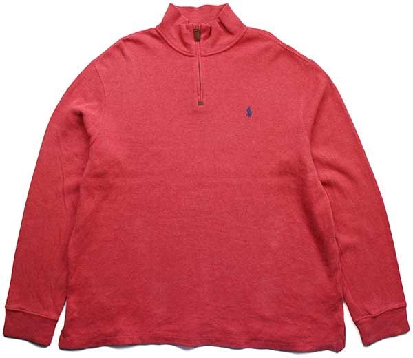 ポロ ラルフローレン ワンポイント ハイネック ハーフジップ コットン ニット スウェット ピンク XL