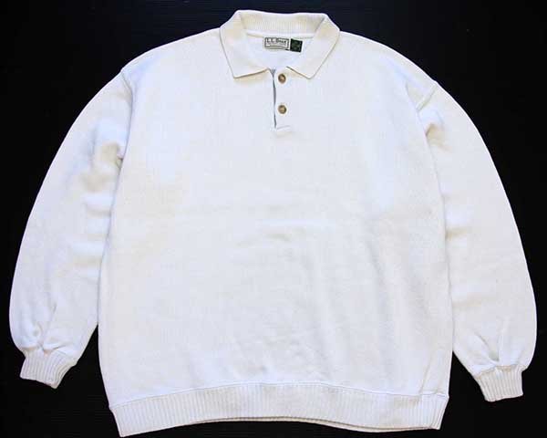 80s USA製 L.L.Bean 襟付き コットンニット セーター オフホワイト XL 80s USA製 L.L.Bean 襟付き コットンニット セーター オフホワイト XL
