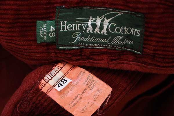 90s イタリア製 Henry Cotton's ツータック コットン 太畝