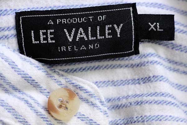 アイルランド製 LEE VALLEY ランダムストライプ バンドカラー コットン フランネル グランパシャツ XL