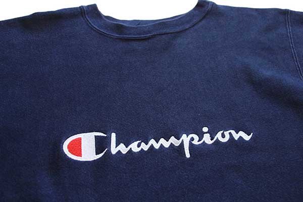 90s USA製 Championチャンピオン スクリプト ビッグロゴ刺繍 リバース 
